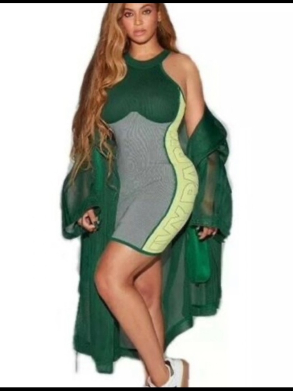 Adidas Dark Green and Grey Ribbed Knit Dress